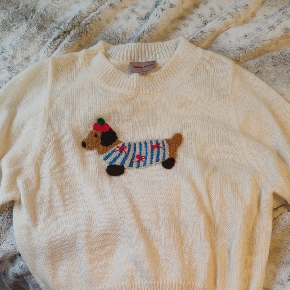 Cream Sweater with Dog Design
